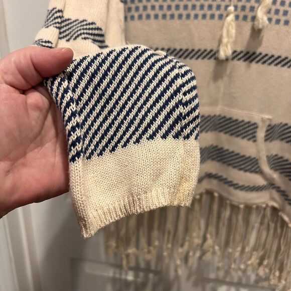 Altar'd State Striped Baja Hoodie Tassel Fringe Boho Cotton Sweater Large Cream - Picture 3 of 7